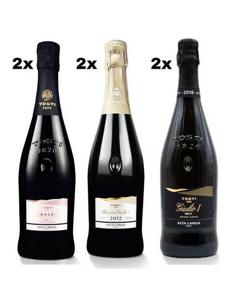 Box 6 bottiglie selezione Tosti1820 Alta Langa DOCG: 2018; Riserva 2012; Rosé 2019