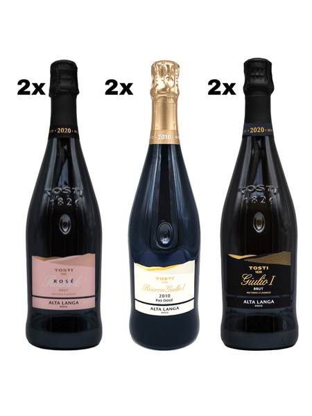 Box 6 bottiglie selezione Tosti1820 Alta Langa DOCG: 2020; Riserva 2010; Rosé 2020